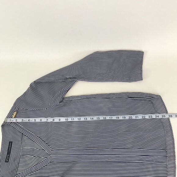 Zara Basic Striped V-Neck Blouse Women’s Size XS Embellished Roll Tab Sleeves - Picture 8 of 12